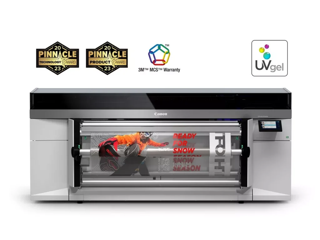 Canon Colorado 1650 printer with award certifications and UVgel badge