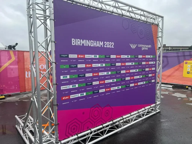 Commonwealth Games sponsor backdrop with truss support